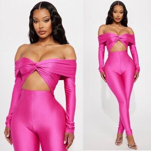 XS Hot Pink CutOut Jumpsuit Take Me Dancing Fuchsia Off shoulder FashionNova NWT